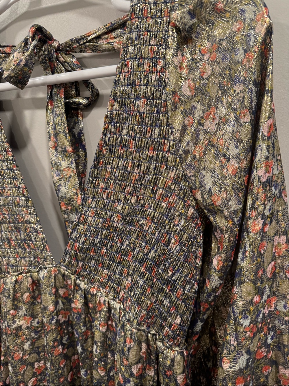Free People Luxalina Metallic Floral Silk Maxi Dress Large Open Back Stunning - Picture 7 of 17